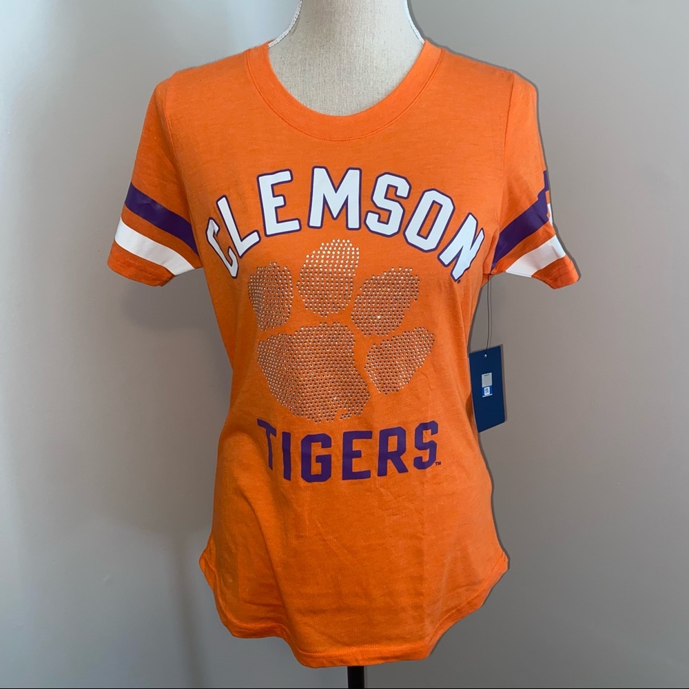Clemson Tigers NEW GIII 4Her embellished bling short sleeve orange T shirt Small